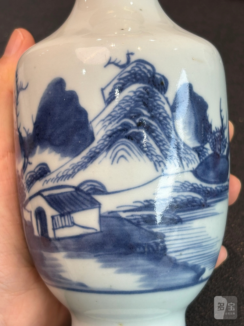 清雍正 青花通景山水纹瓶 - 图9